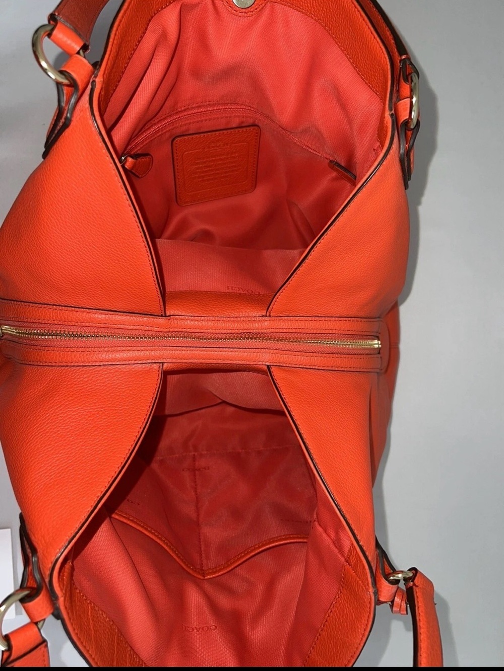 Coach Bright Orange Pebble Leather Shoulder Bag - Picture 8 of 16